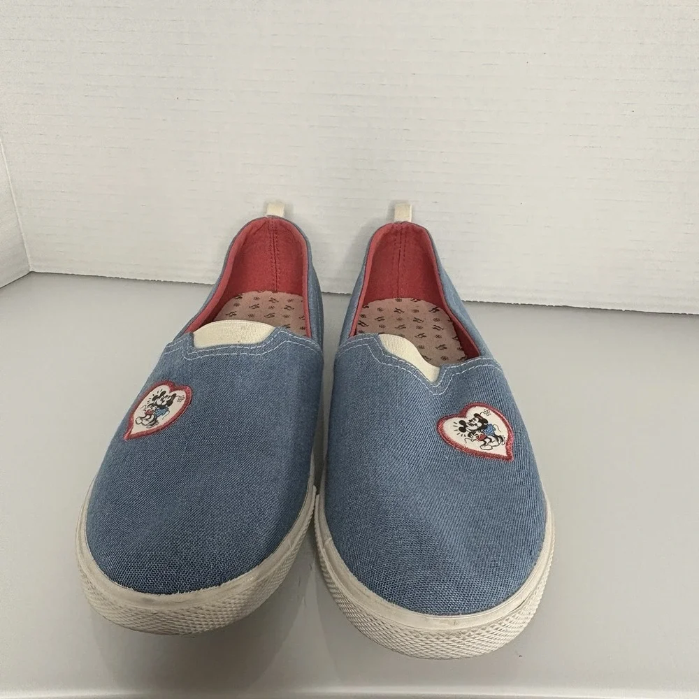 Disney Shoes Youth 5 Girls Mickey Mouse Comfort Slip On Loafer Blue Canvas